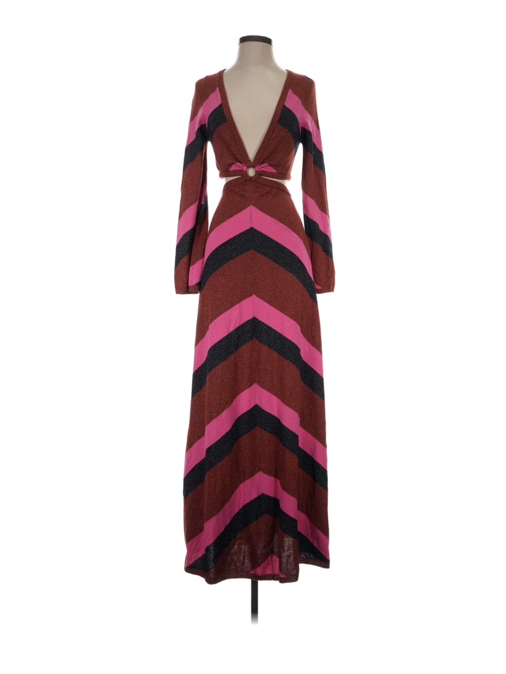 Spell Mylee Knit Maxi Gown in Brown, Pink & Black Chevron - Picture 5 of 9